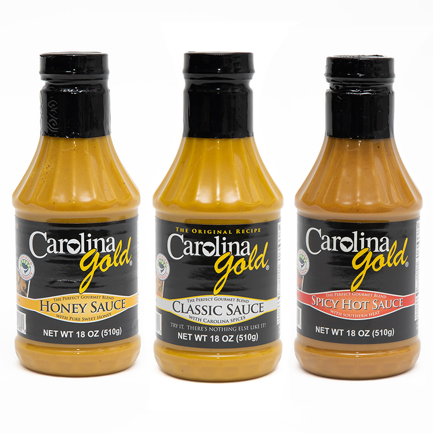 Set of 3 Mustard-Based Gourmet Carolina Gold Sauces